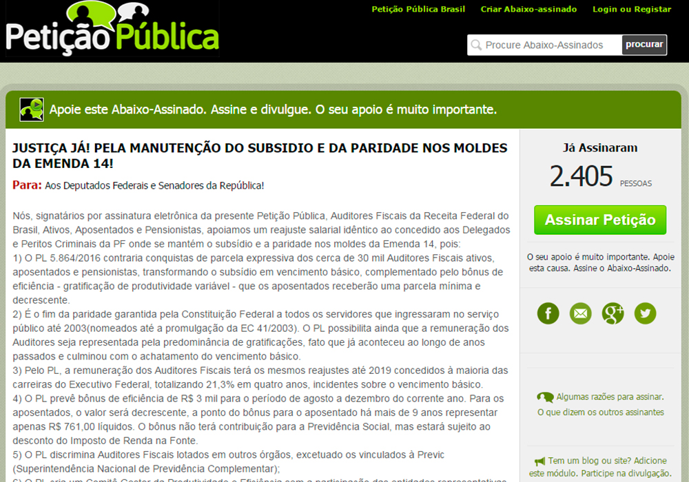 Abaixo-assinado a favor do Subsídio para Auditores tem mais de 2,4 mil participantes
