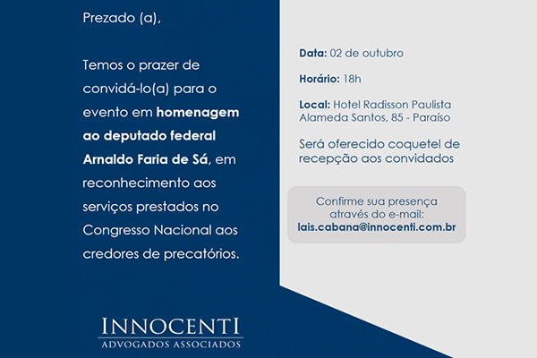 Convite: homenagem ao deputado federal Arnaldo Faria de Sá