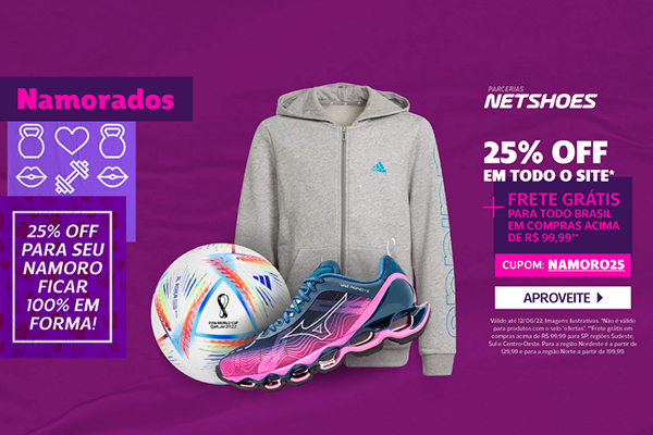 Convênios ANFIP-SP: Netshoes tem desconto de 25% na promoção de Dia dos Namorados