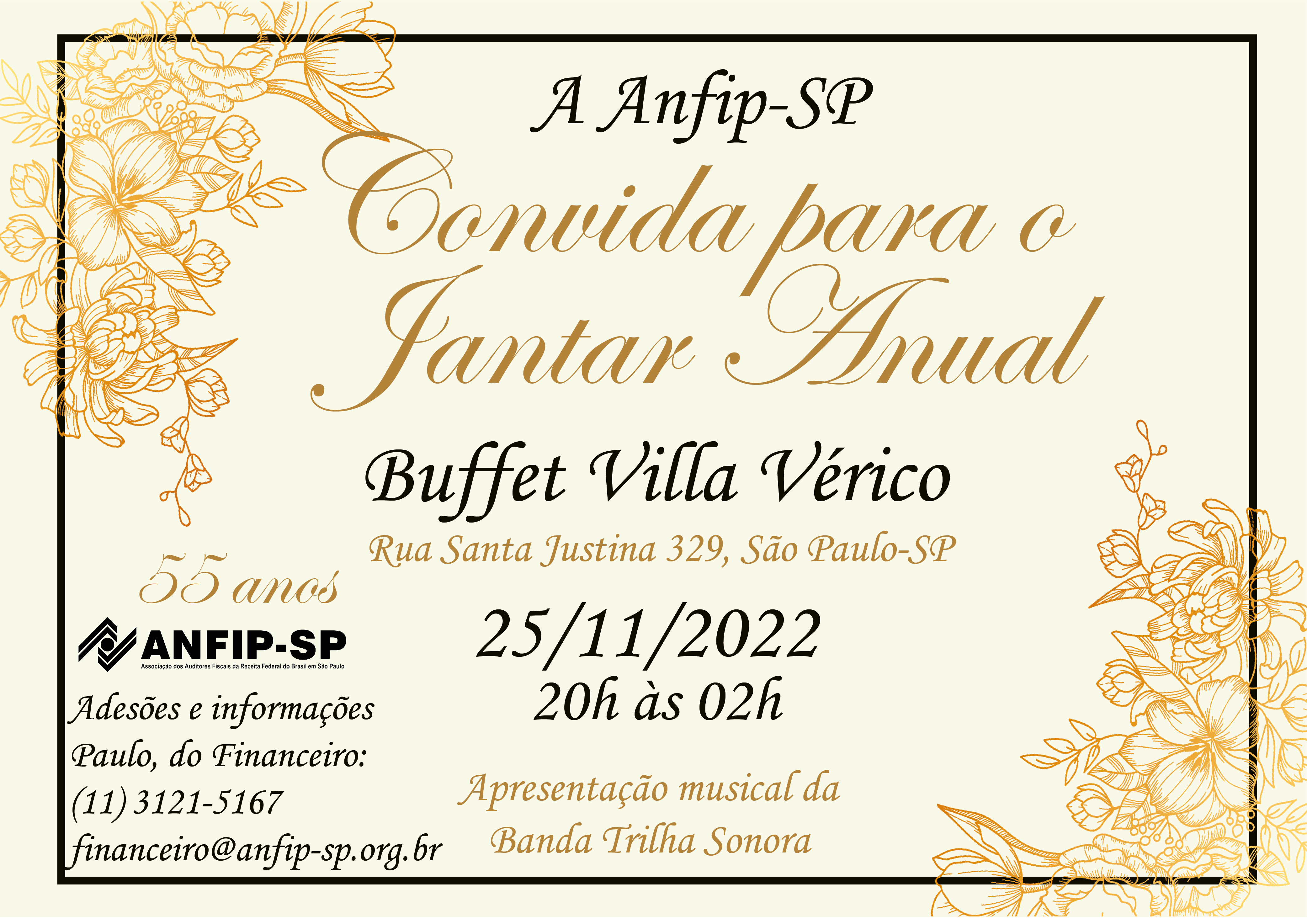 Jantar Anual será realizado no Villa Vérico e convites  podem ser parcelados em até três vezes