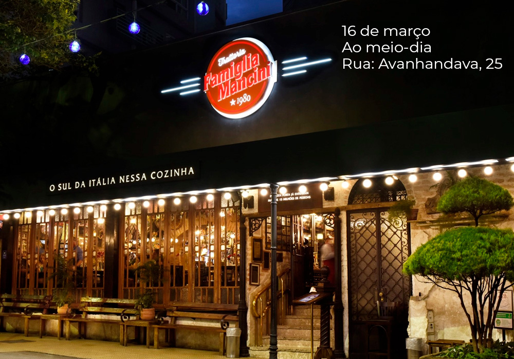 Almoço Mensal da ANFIP-SP será no restaurante Famiglia Mancini, no dia 16; confira o cardápio