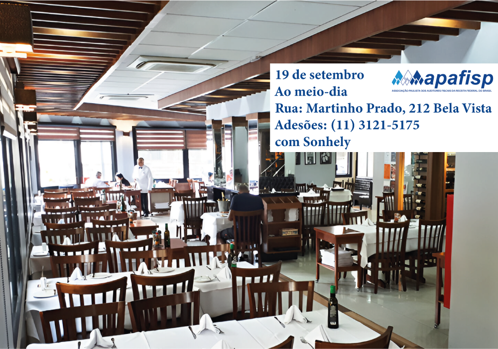 Almoço mensal será no restaurante Planeta’s, em São Paulo, no dia 19; participe!